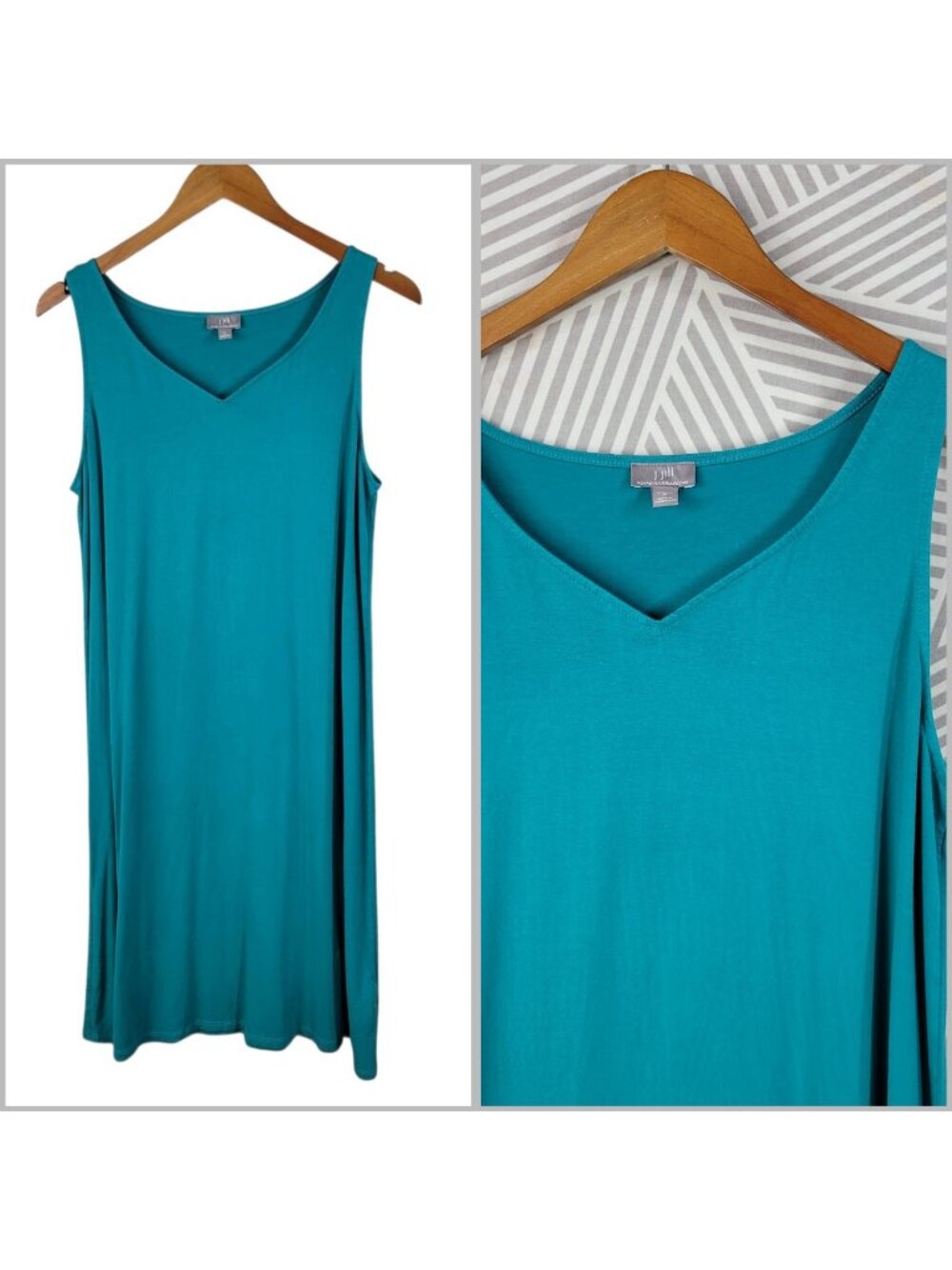 J Jill Wearever Shirt Dress Medium casual Party Stretch Teal Blue Knee Length